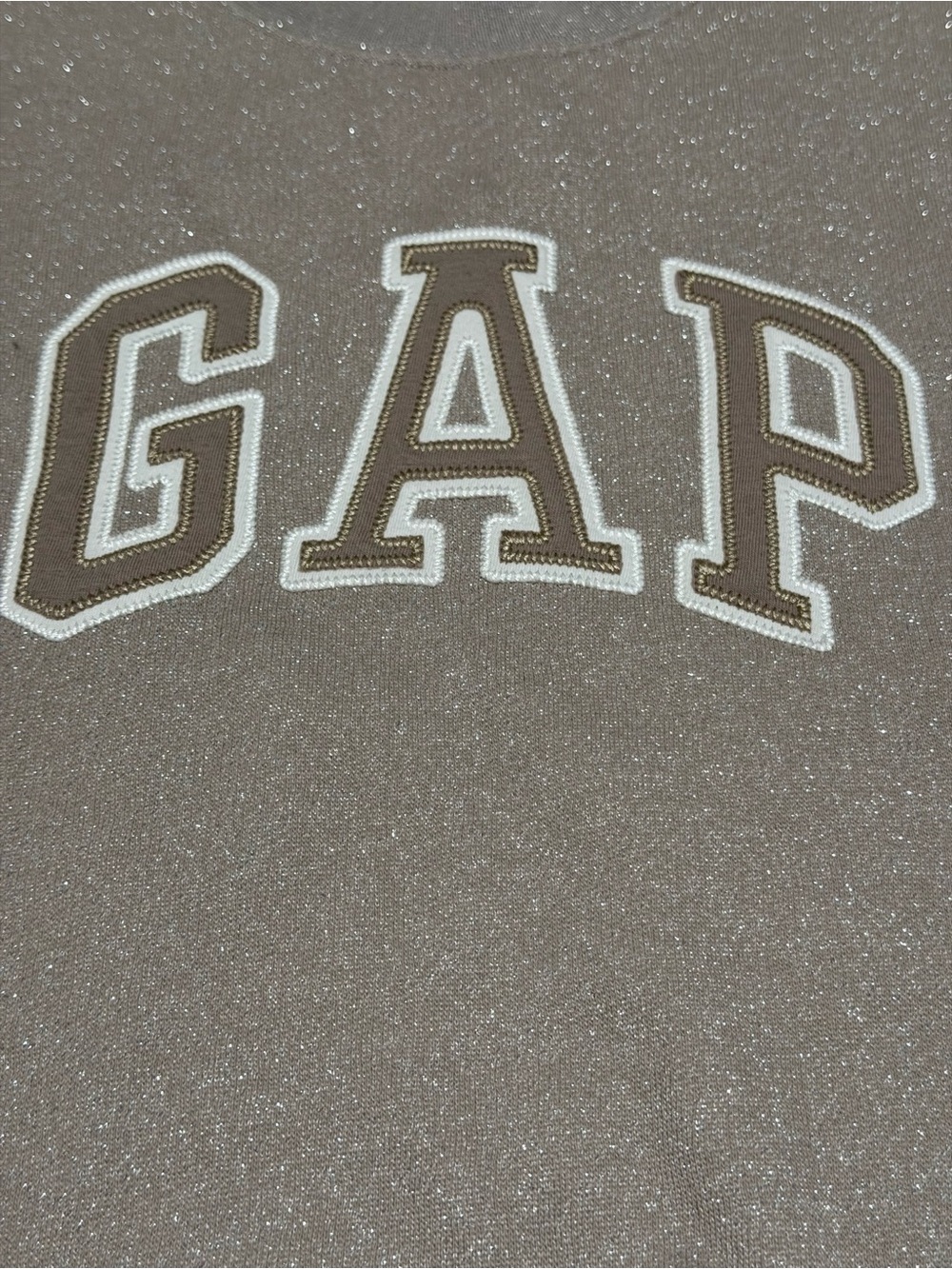 GAP Womens Sweatshirt Brown Size M Medium Spellout Glitter Tan Taupe, NWOT - Picture 3 of 5